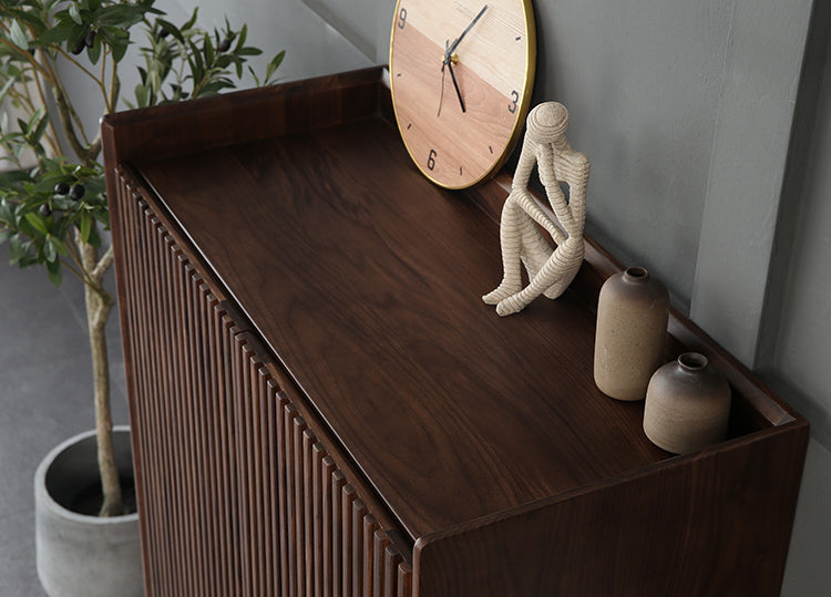 Mazonvintage-Japandi Grille Doors Walnut Shoe Cabinet