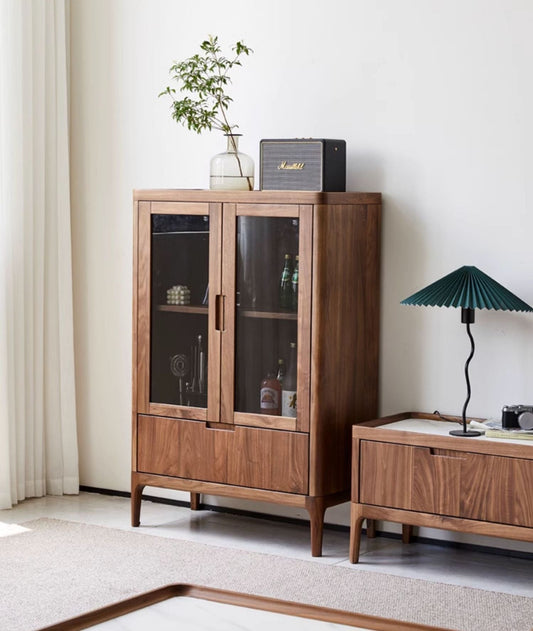 Mazonvintage-Sierra Black Walnut Wood Liquor Cabinet