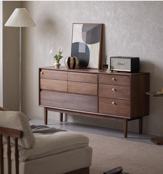 Mazonvintage-Glamour Multi-Drawers Black Walnut Wood Sideboard