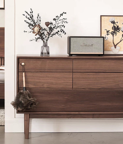Mazonvintage-Glamour Multi-Drawers Black Walnut Wood Sideboard