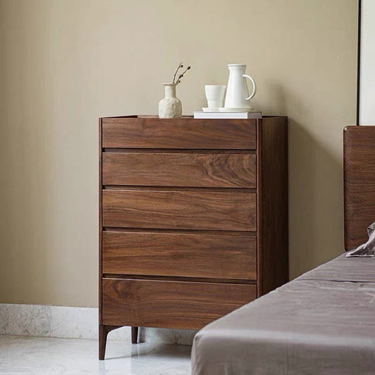 Mazonvintage-Layer Upon Layer in Balance Solid Walnut Wood Dresser with 5 Drawers