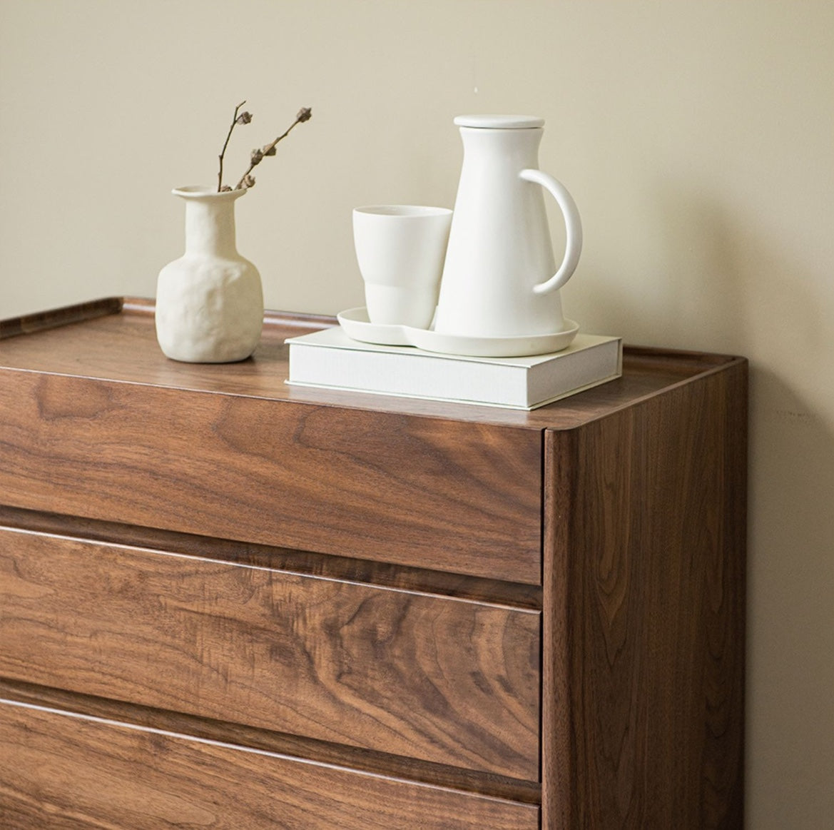 Mazonvintage-Layer Upon Layer in Balance Solid Walnut Wood Dresser with 5 Drawers