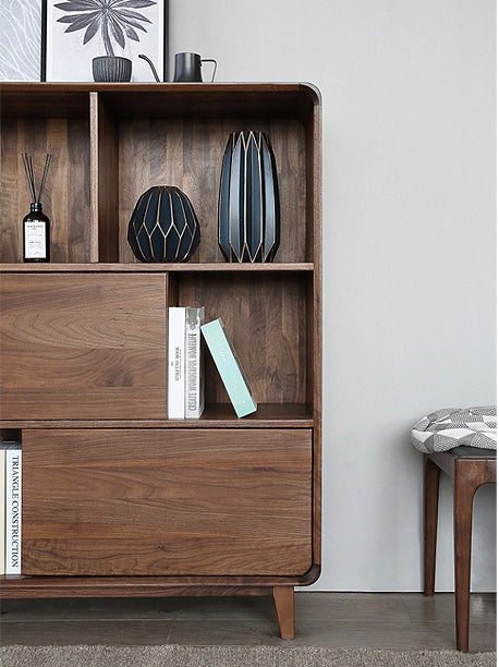 Mazonvintage-Solid Walnut Wood Display Cabinet with Storage