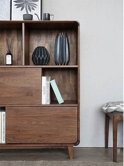 Mazonvintage-Solid Walnut Wood Display Cabinet with Storage