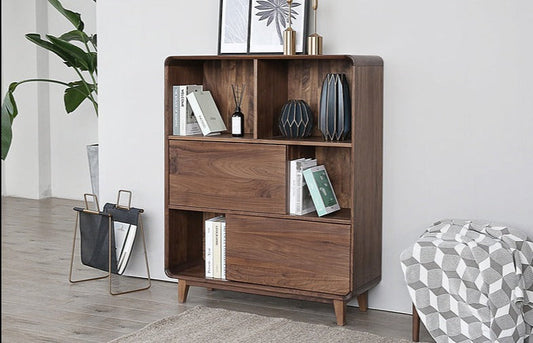 Mazonvintage-Solid Walnut Wood Display Cabinet with Storage