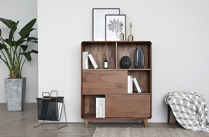 Mazonvintage-Solid Walnut Wood Display Cabinet with Storage