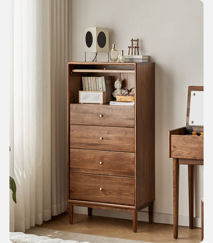 Mazonvintage-Finesse Solid Walnut Wood Tall Cabinet with Rattan Door