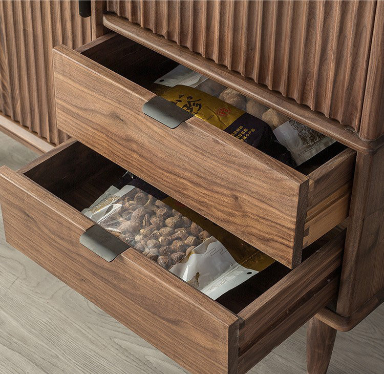 Mazonvintage-Louver Grille Design Black Walnut Wood Cabinet