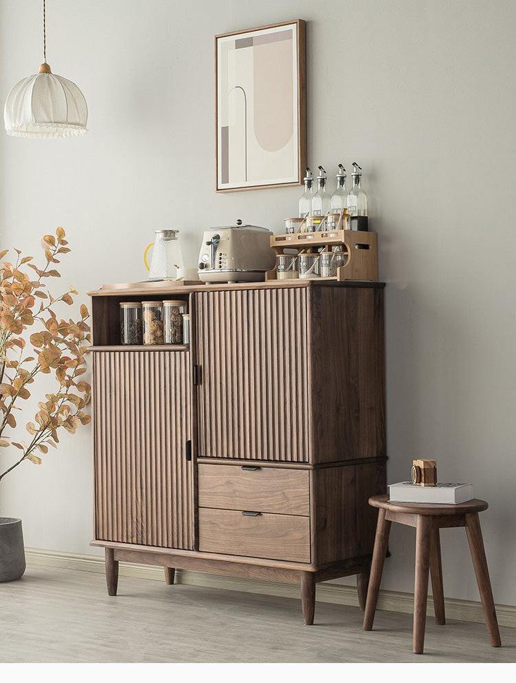 Mazonvintage-Louver Grille Design Black Walnut Wood Cabinet