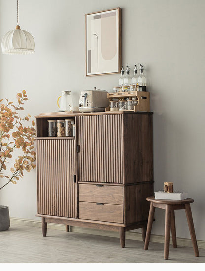 Mazonvintage-Louver Grille Design Black Walnut Wood Cabinet