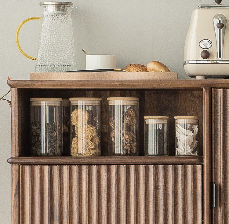 Mazonvintage-Louver Grille Design Black Walnut Wood Cabinet