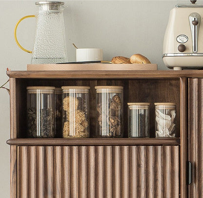 Mazonvintage-Louver Grille Design Black Walnut Wood Cabinet