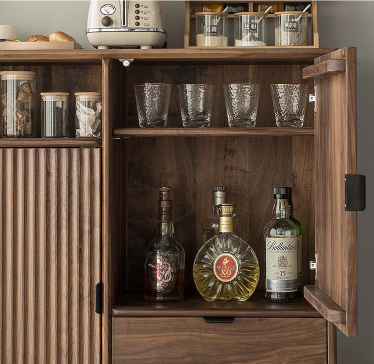 Mazonvintage-Louver Grille Design Black Walnut Wood Cabinet