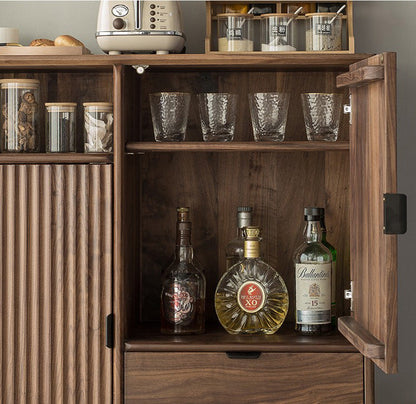 Mazonvintage-Louver Grille Design Black Walnut Wood Cabinet