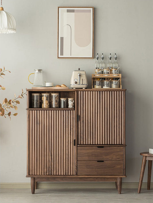 Mazonvintage-Louver Grille Design Black Walnut Wood Cabinet