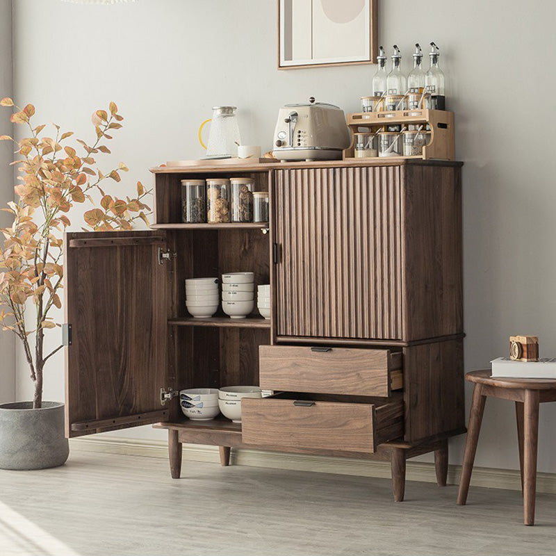 Mazonvintage-Louver Grille Design Black Walnut Wood Cabinet