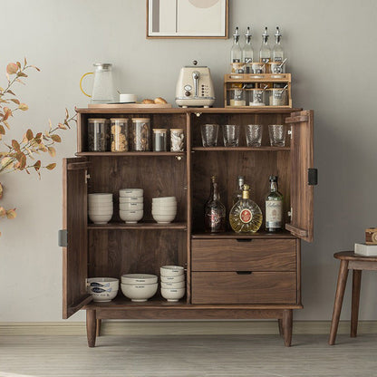 Mazonvintage-Louver Grille Design Black Walnut Wood Cabinet