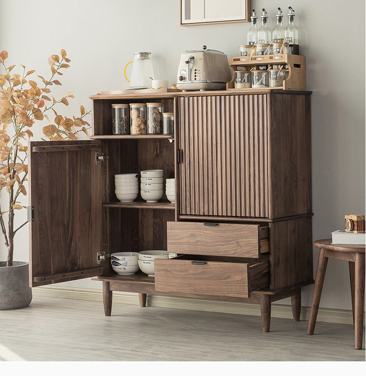 Mazonvintage-Louver Grille Design Black Walnut Wood Cabinet