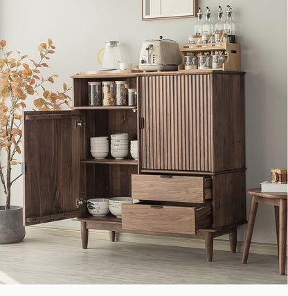 Mazonvintage-Louver Grille Design Black Walnut Wood Cabinet