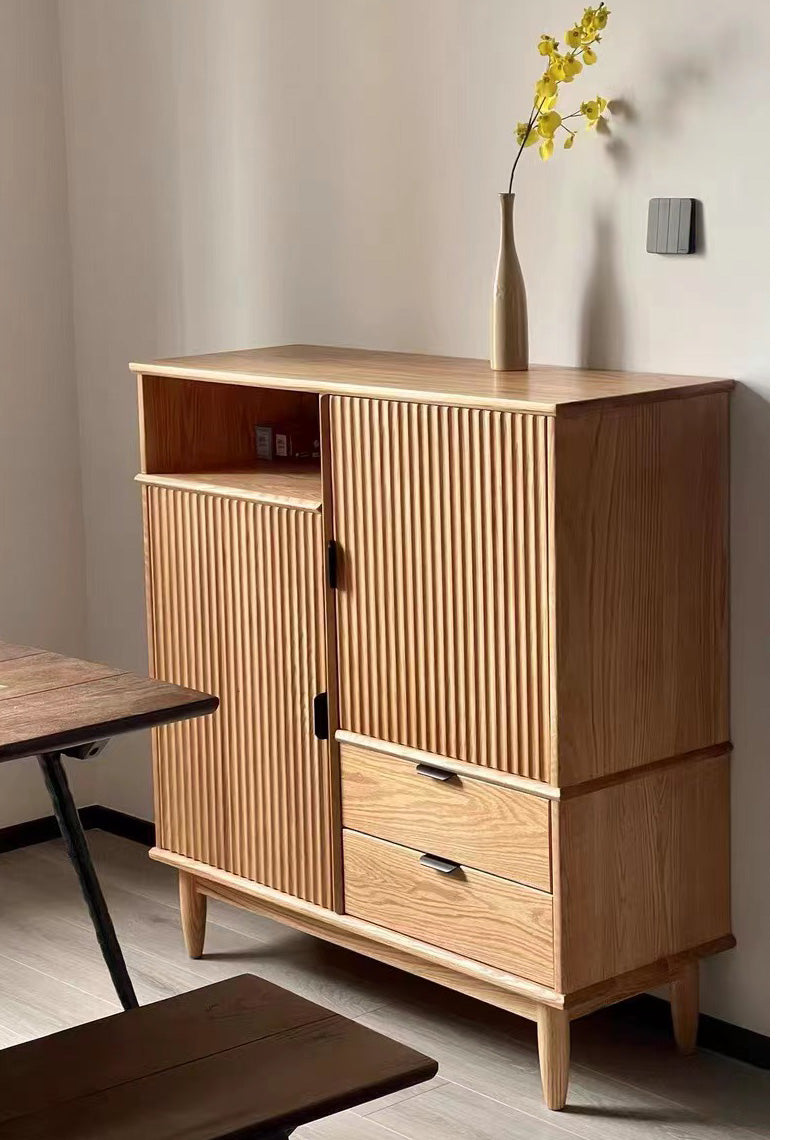 Mazonvintage-Louver Grille Design Black Walnut Wood Cabinet