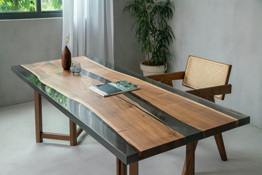 Mazonvintage-Large black walnut wood Epoxy Dining Table