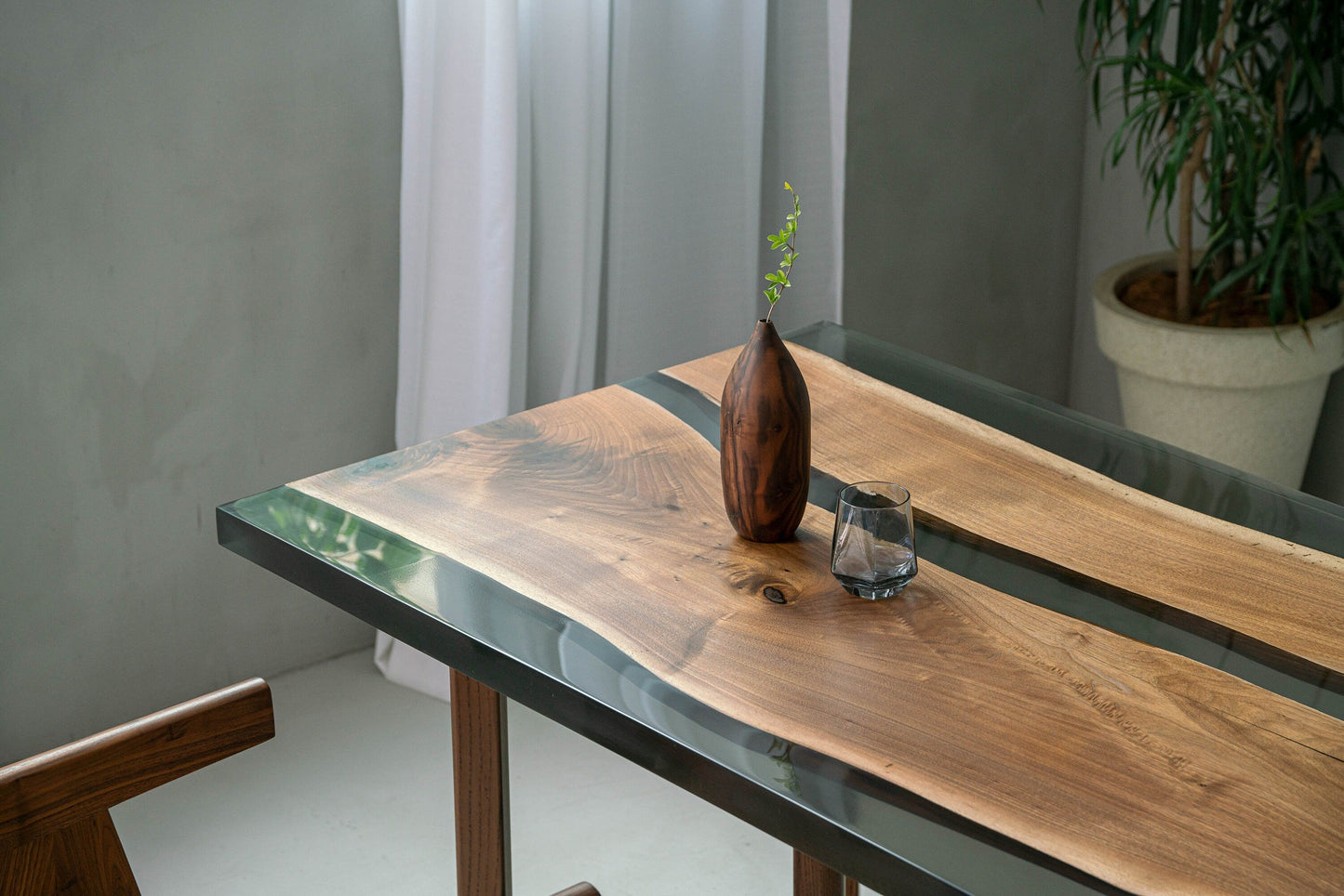 Mazonvintage-Large black walnut wood Epoxy Dining Table