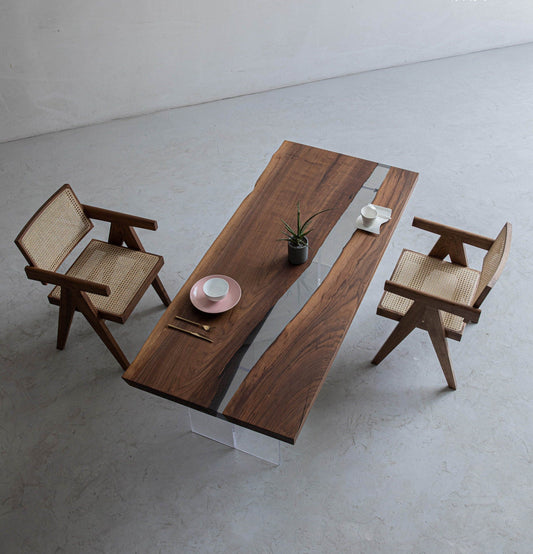 Mazonvintage-Vivid Edge Transparent Solid Wood Epoxy Resin Table