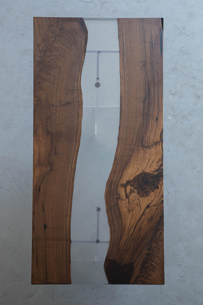 Mazonvintage-Fable Solid Black Walnut Two-Piece Wood Clear River Resin Table