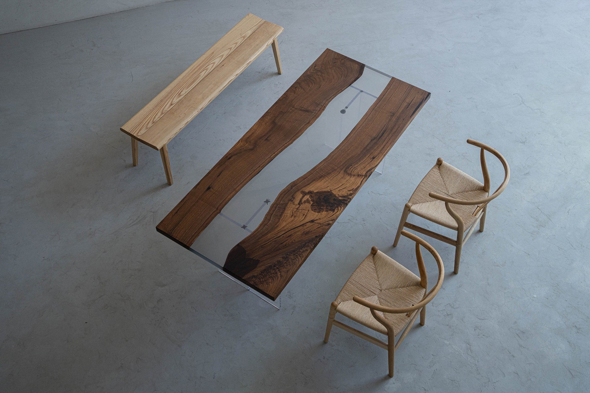 Mazonvintage-Fable Solid Black Walnut Two-Piece Wood Clear River Resin Table