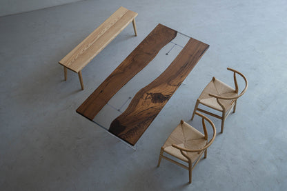 Mazonvintage-Fable Solid Black Walnut Two-Piece Wood Clear River Resin Table
