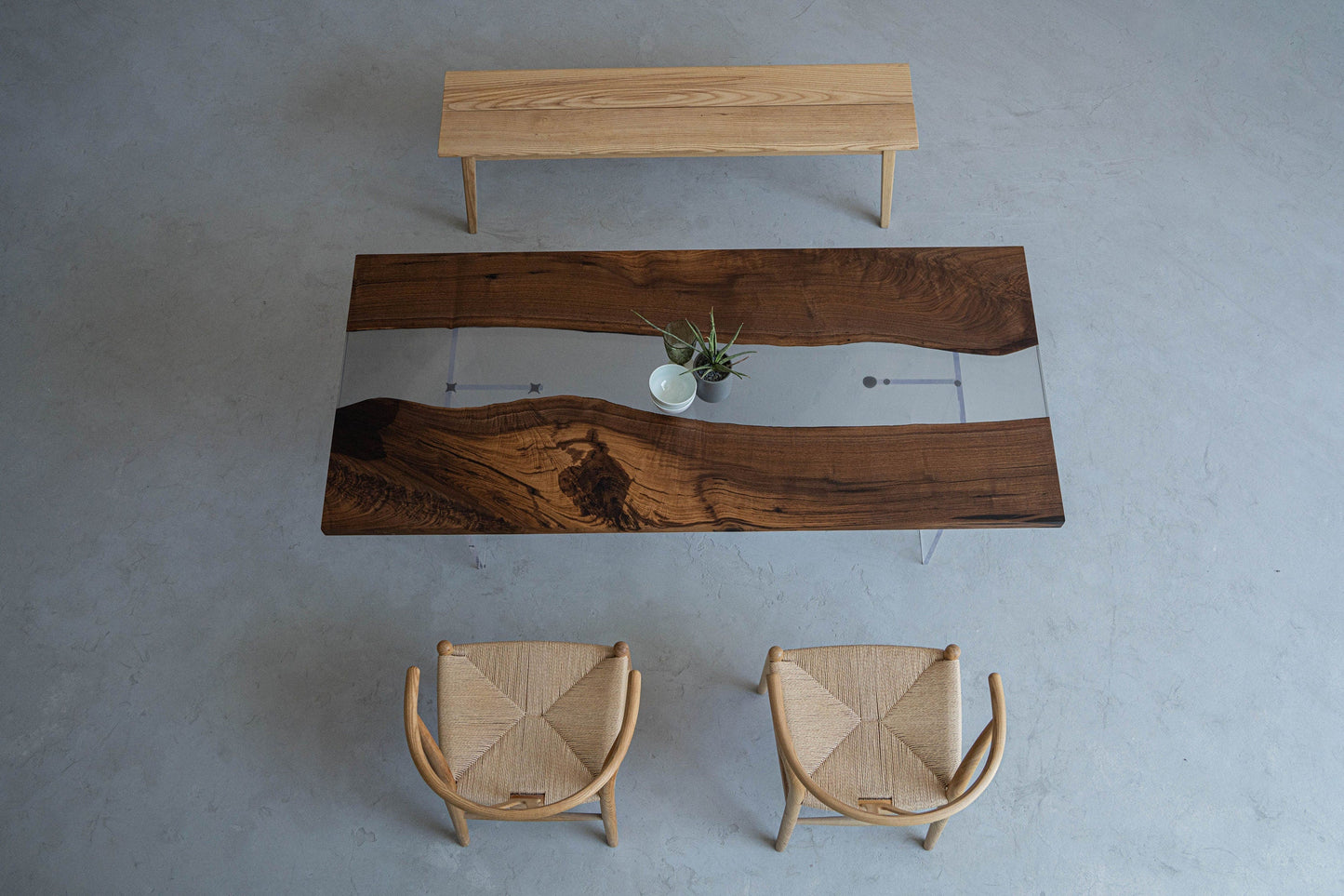 Mazonvintage-Fable Solid Black Walnut Two-Piece Wood Clear River Resin Table