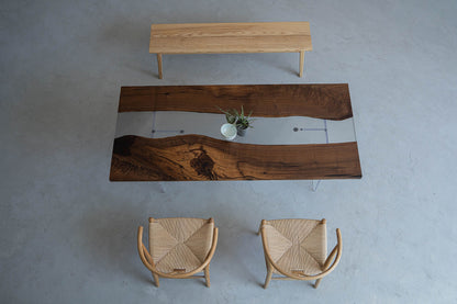 Mazonvintage-Fable Solid Black Walnut Two-Piece Wood Clear River Resin Table