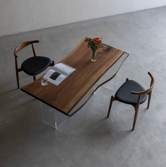 Mazonvintage-Solid Walnut Wood Coffee Table with Black Epoxy River