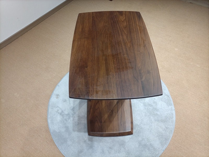 Mazonvintage-Small Modern C-Shape Laptop Side End Table in Solid Black Walnut
