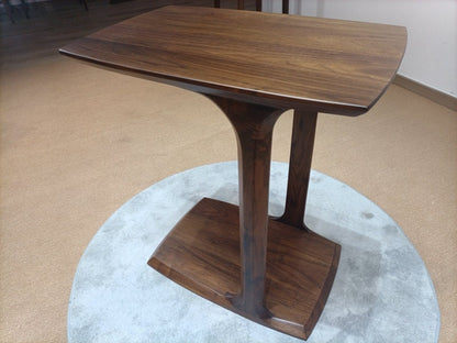 Mazonvintage-Small Modern C-Shape Laptop Side End Table in Solid Black Walnut