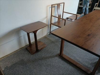 Mazonvintage-Small Modern C-Shape Laptop Side End Table in Solid Black Walnut