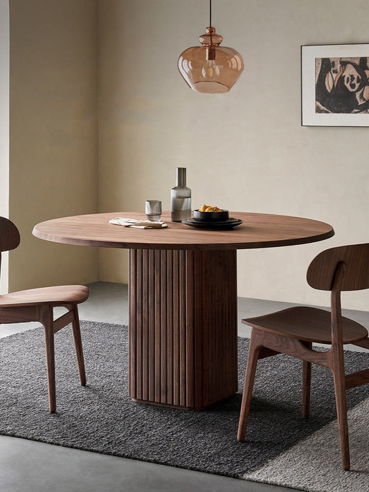 Mazonvintage-Square Fluted Pedestal Solid Walnut Wood Table