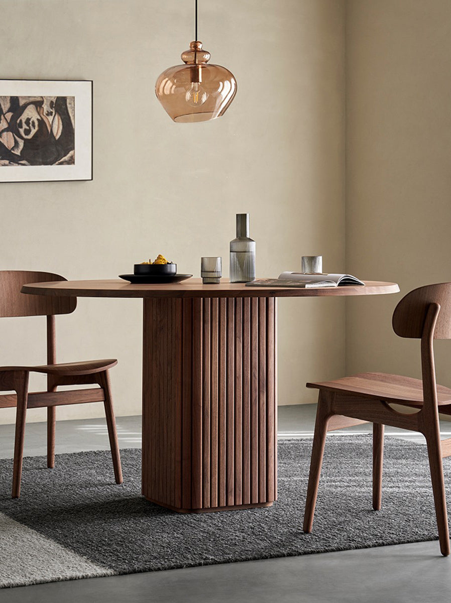 Mazonvintage-Square Fluted Pedestal Solid Walnut Wood Table