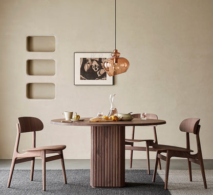 Mazonvintage-Square Fluted Pedestal Solid Walnut Wood Table