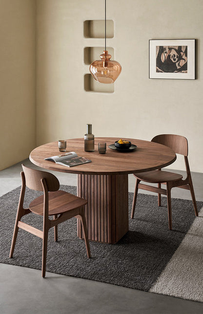 Mazonvintage-Square Fluted Pedestal Solid Walnut Wood Table
