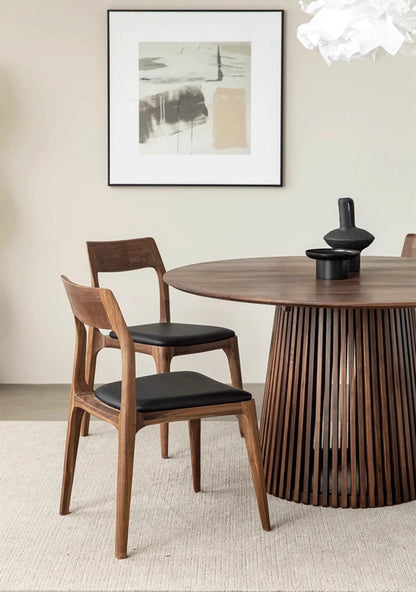 Mazonvintage-Modern Fence Lines Black Walnut Wood Round Table