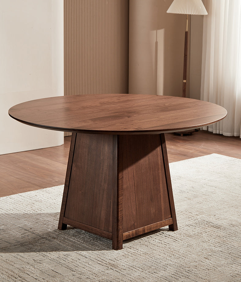 Mazonvintage-Flair Front Pedestal Round Walnut Wood Table