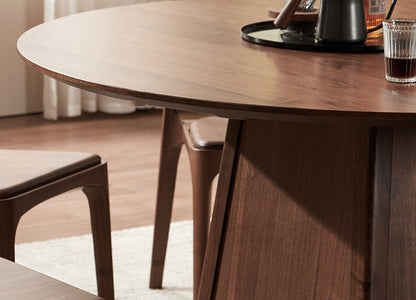 Mazonvintage-Flair Front Pedestal Round Walnut Wood Table