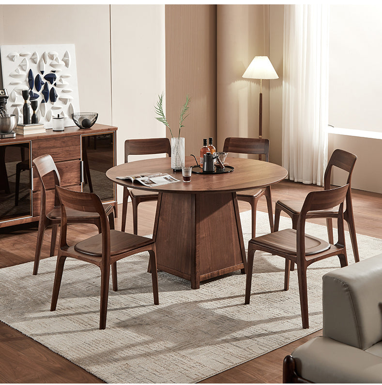 Mazonvintage-Flair Front Pedestal Round Walnut Wood Table