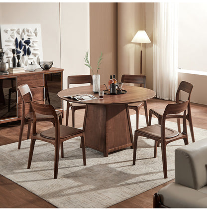 Mazonvintage-Flair Front Pedestal Round Walnut Wood Table
