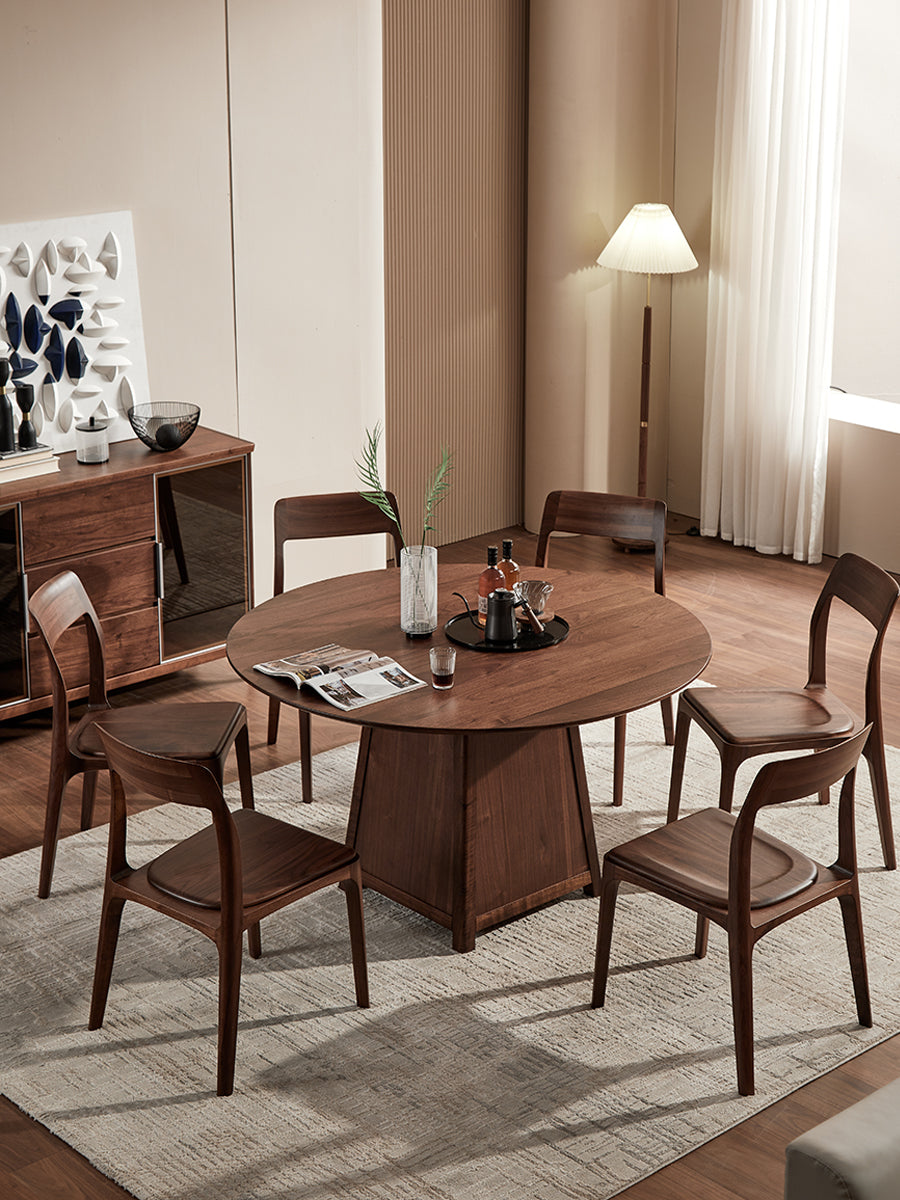Mazonvintage-Flair Front Pedestal Round Walnut Wood Table