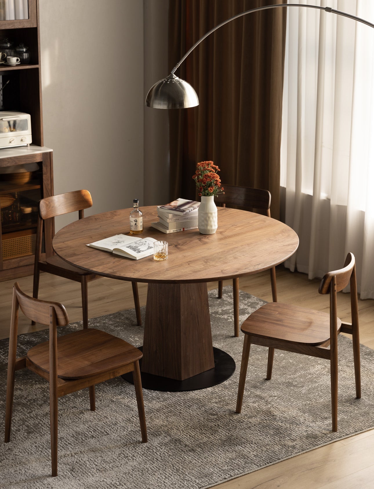 Mazonvintage-Cobalt Dual Shape Structure Black Walnut Round Dining Table