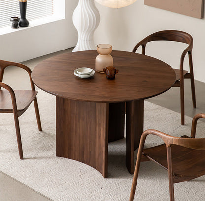 Mazonvintage-Contemporary Three Curve Leg Solid Walnut Wood Round Table