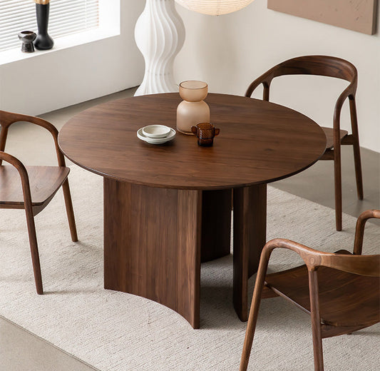 Mazonvintage-Contemporary Three Curve Leg Solid Walnut Wood Round Table
