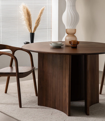 Mazonvintage-Contemporary Three Curve Leg Solid Walnut Wood Round Table